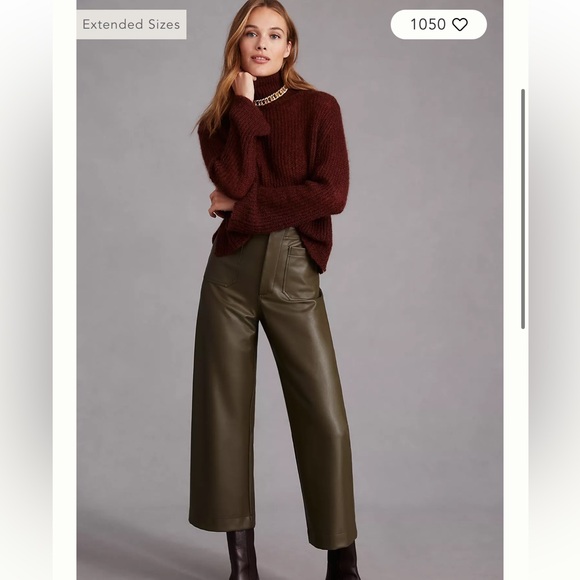 Anthropologie Pants - Anthropologie The Colette Crop Olive Faux Leather Pants